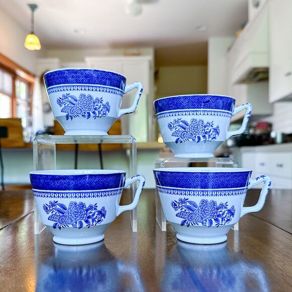Copeland Spode Fitzhugh Blue Cups #Y2988 London Pattern (No Saucers) Set of 4 - Picture 6 of 13